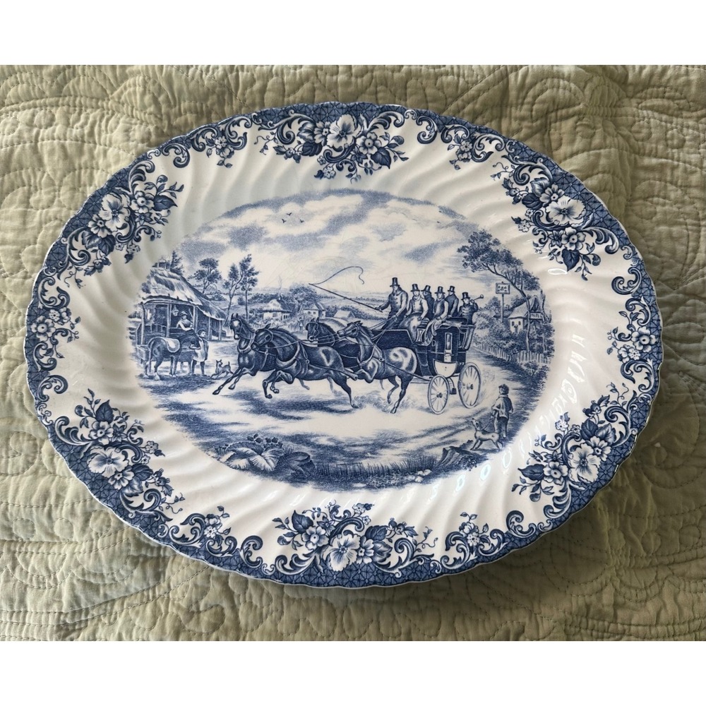 Johnson Brothers Coaching Scenes Blue White Ironstone Platter Passing Through